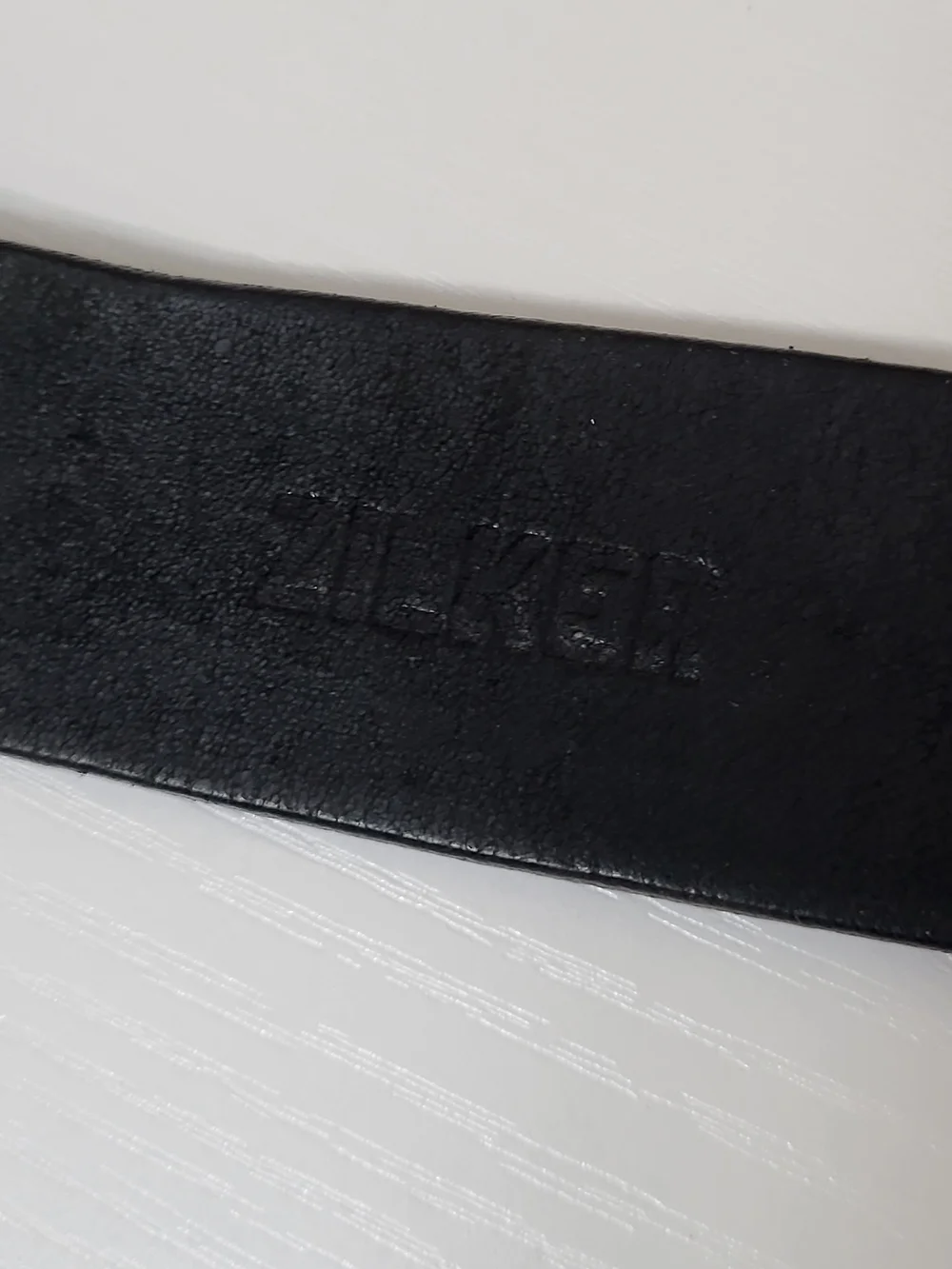 Zilker Black Leather Men’s Belt with White Embroidered Detail No Buckle